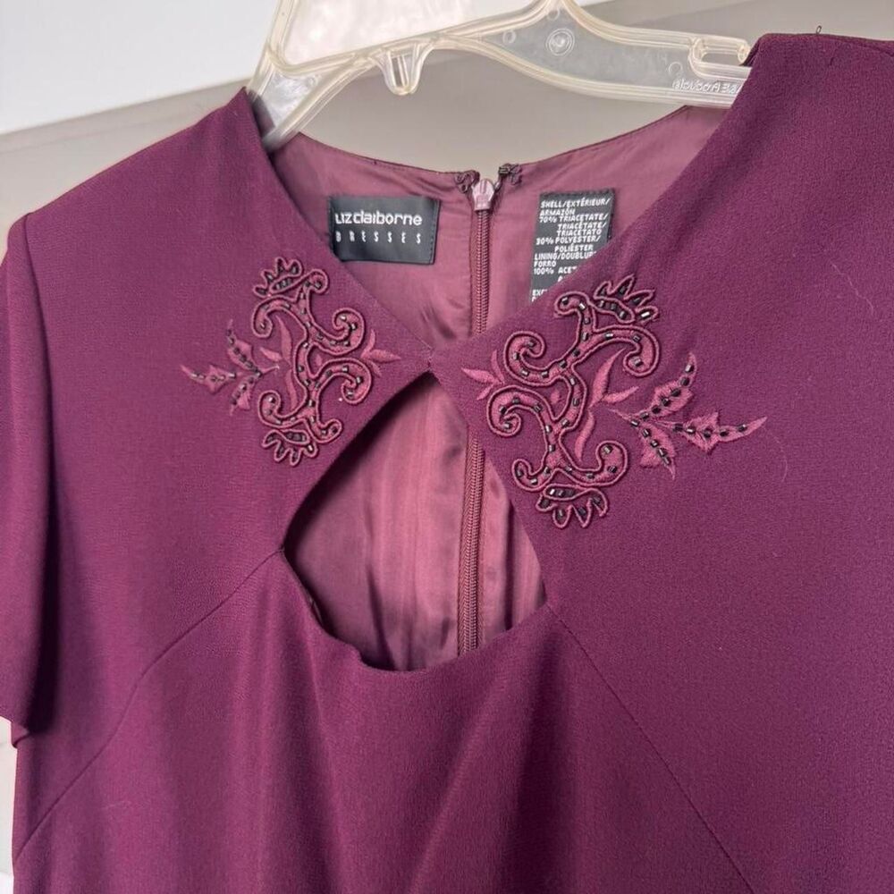 Liz Claiborne Burgundy dress with embroidered floral design